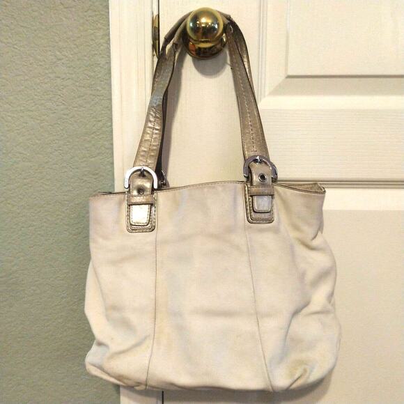 Coach North South Soho Satchel Off White w Gold Metallic Handles Hobo Bag F17216 - Picture 2 of 11